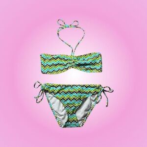 Mossimo Women's Green and Brown Polka Dot Halter Tie Bikini Set